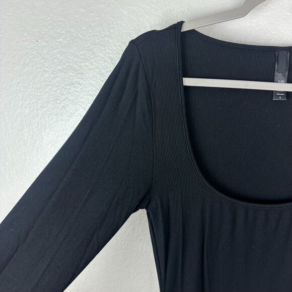 Skims Soft Lounge Long Sleeve Dress L Black Ribbed Onyx Maxi Bodycon Stretch - Picture 5 of 9